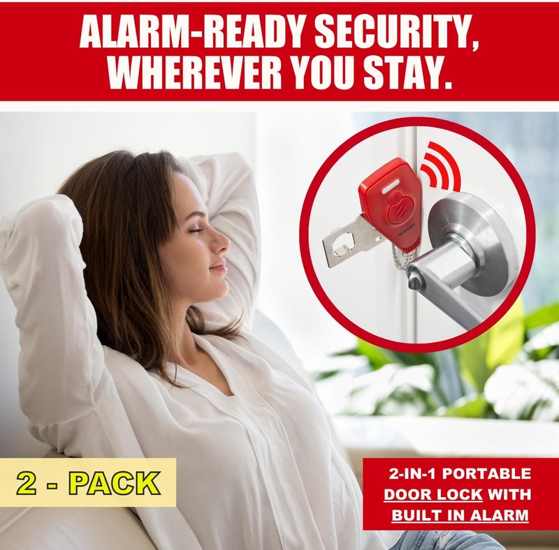 Security Man Portable Door Lock with Alarm (2 Pack) | Hotel Door Locks for Travelers Security | Loud 130dB Door Security Device for Hotel Room, Apartment Home, & Travel Safety Inside - Image 2